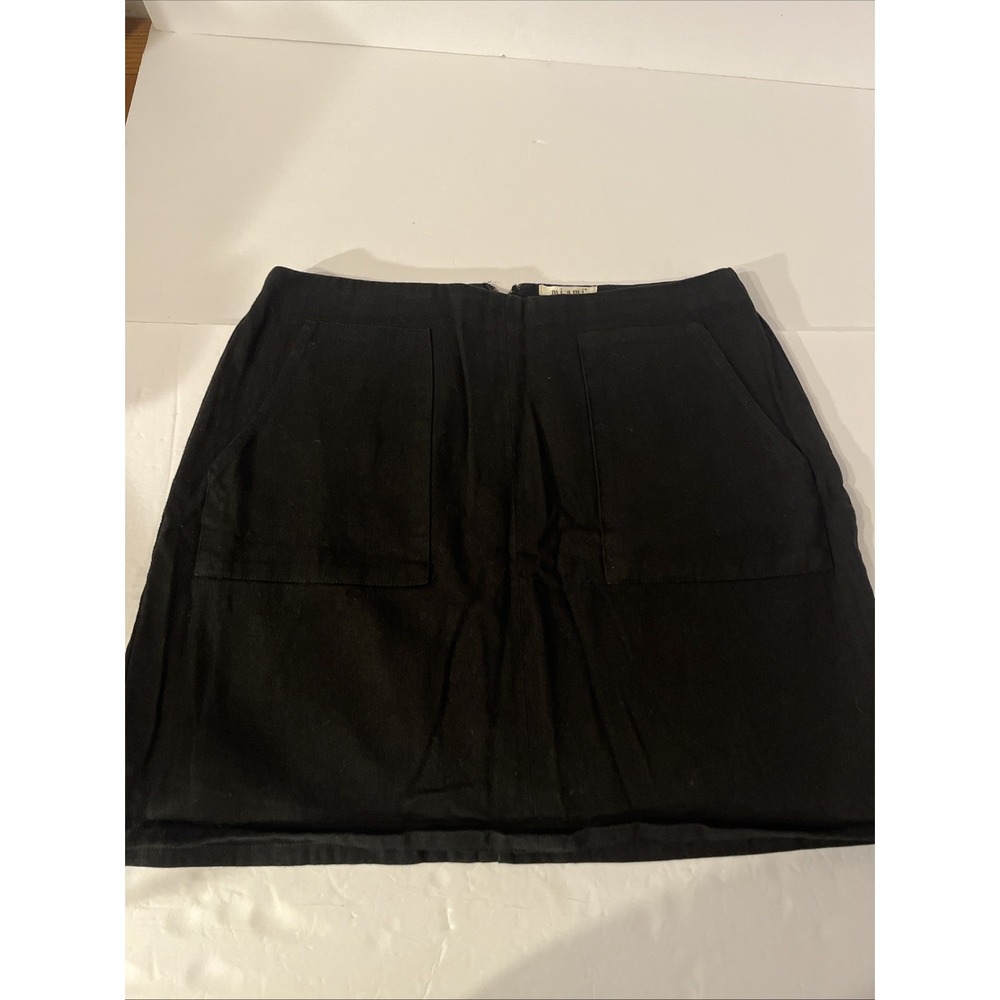 Miami Womens Black Denim Skirt A-Line Back Zipper Front Pockets Large WS30003